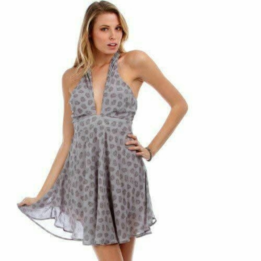 Skull Punk Dia de Los Muertos Katrina Blue/Grey Halter BabyDoll Dress Small EUC
